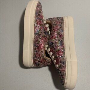 Betsy Johnson Sidny Floral Rhinestone Platform Sneakers Cruise Vegas - Size 8M